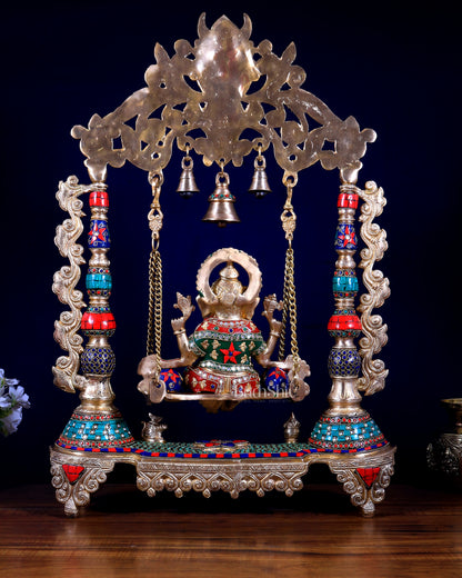 Brass Ganesha idol on a large Swing jhoola - 26 inch