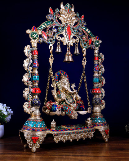 Brass Ganesha idol on a large Swing jhoola - 26 inch
