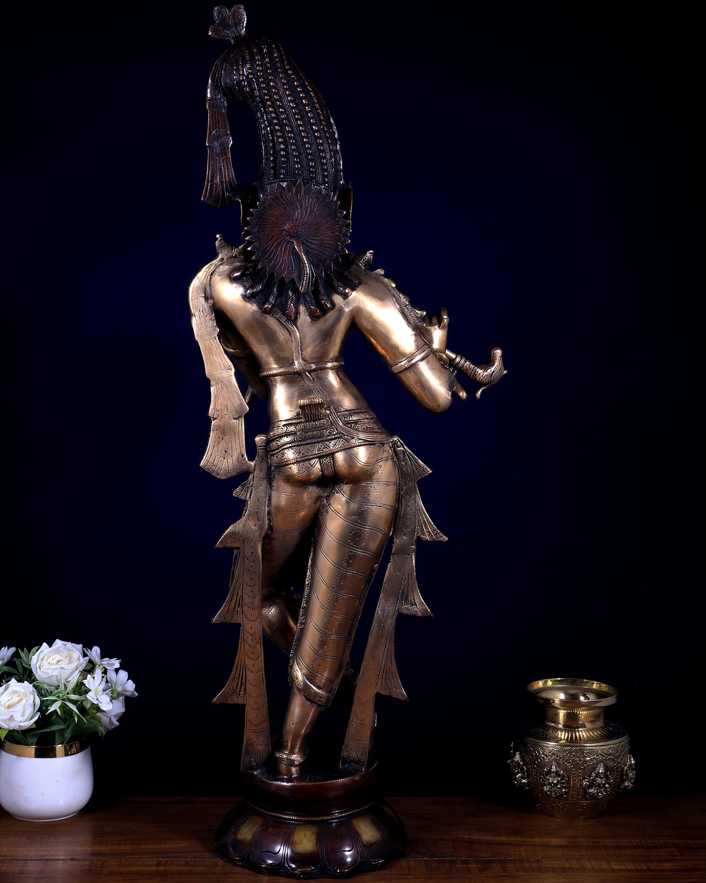 Pure Brass Kerala-Style Krishna Statue with Unique Crown – Three-Tone Finish 32 Inch