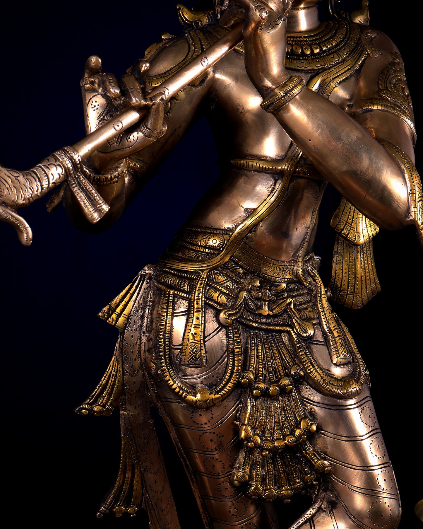 Pure Brass Kerala-Style Krishna Statue with Unique Crown – Three-Tone Finish 32 Inch