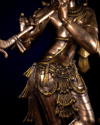 Pure Brass Kerala-Style Krishna Statue with Unique Crown – Three-Tone Finish 32 Inch