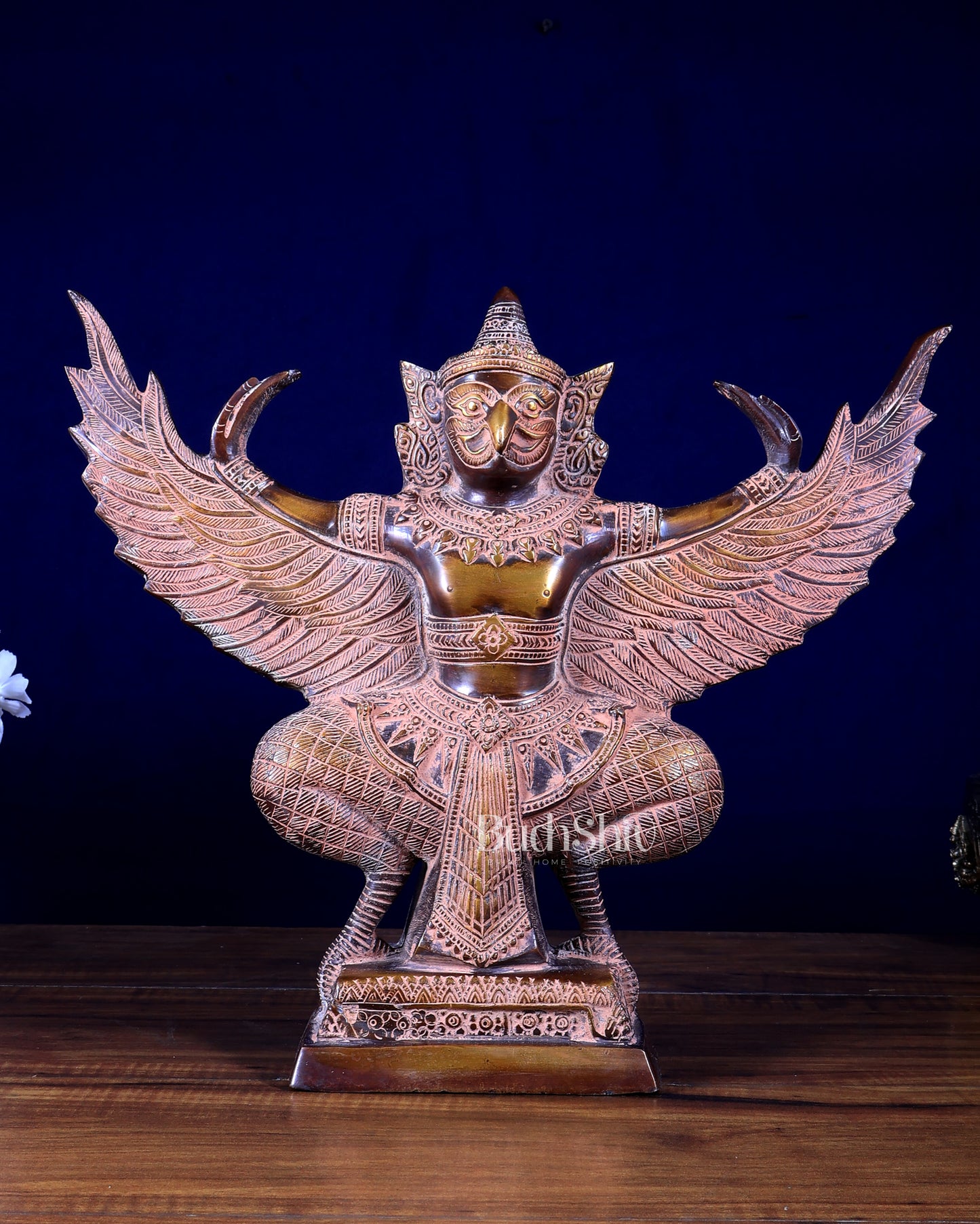 Majestic Pure Brass Garuda with Open Wings – 14" vintage sand patina