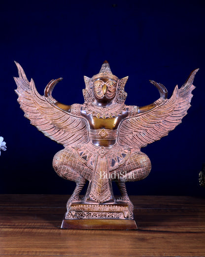Majestic Pure Brass Garuda with Open Wings – 14" vintage sand patina