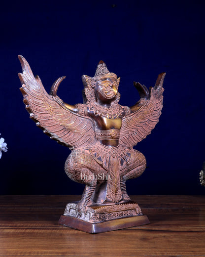 Majestic Pure Brass Garuda with Open Wings – 14" vintage sand patina