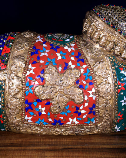 Handcrafted Brass Nandi Bull Statue with Stonework 35 inch