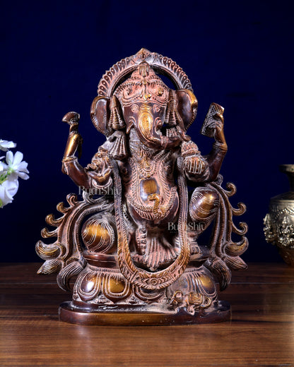 Brass Vintage Ganesha Statue | 10" Sand Finish, 4.25 kg