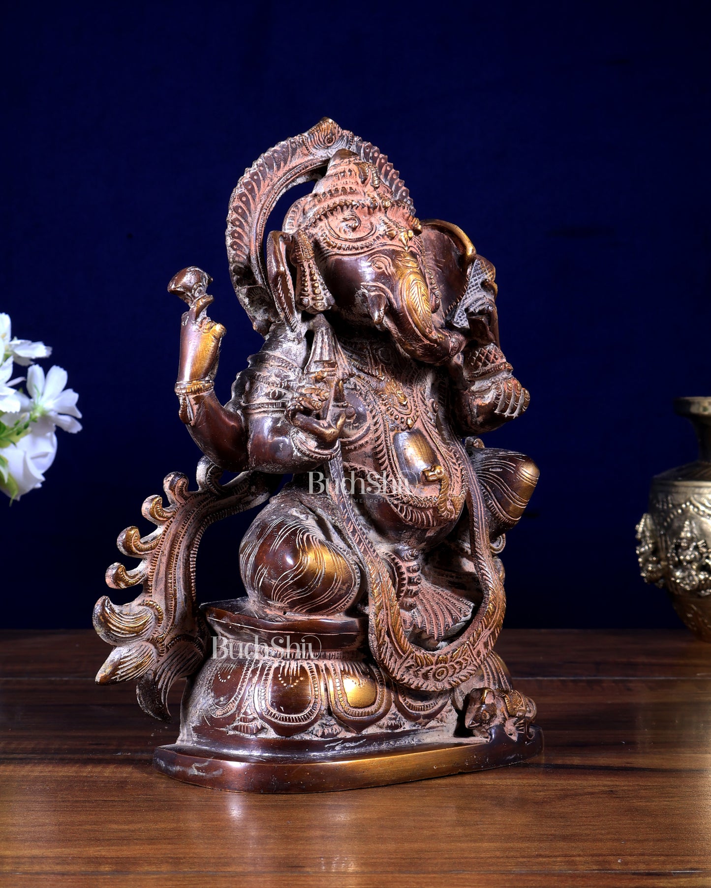 Brass Vintage Ganesha Statue | 10" Sand Finish, 4.25 kg