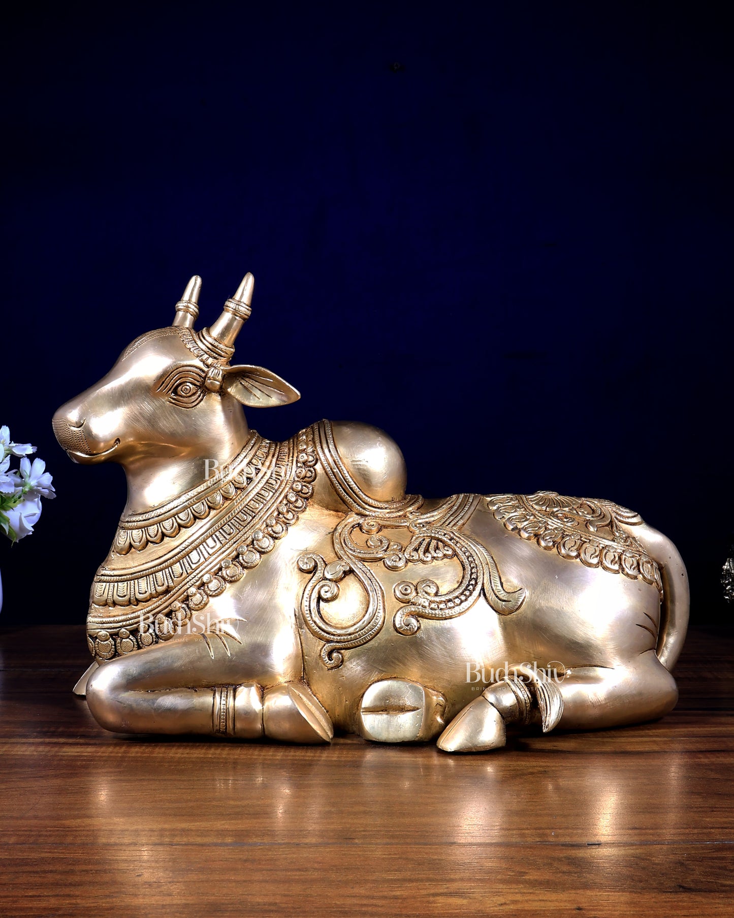 Pure Brass Nandi Statue | 18" Intricate Carvings, 14.24 kg