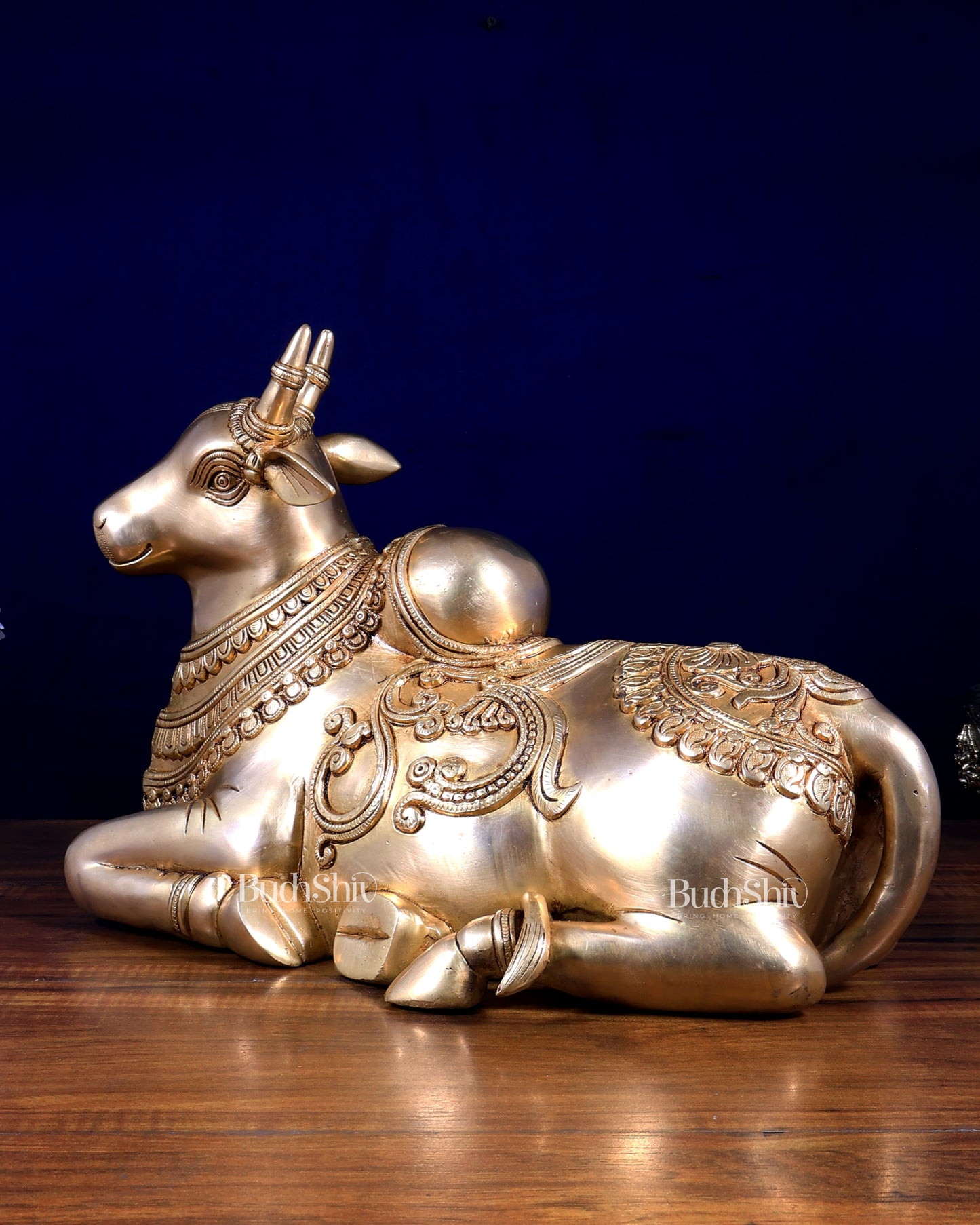 Pure Brass Nandi Statue | 18" Intricate Carvings, 14.24 kg
