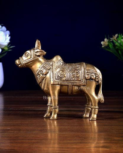 Brass Standing Nandi Small Statue | 10 cm Unique Design