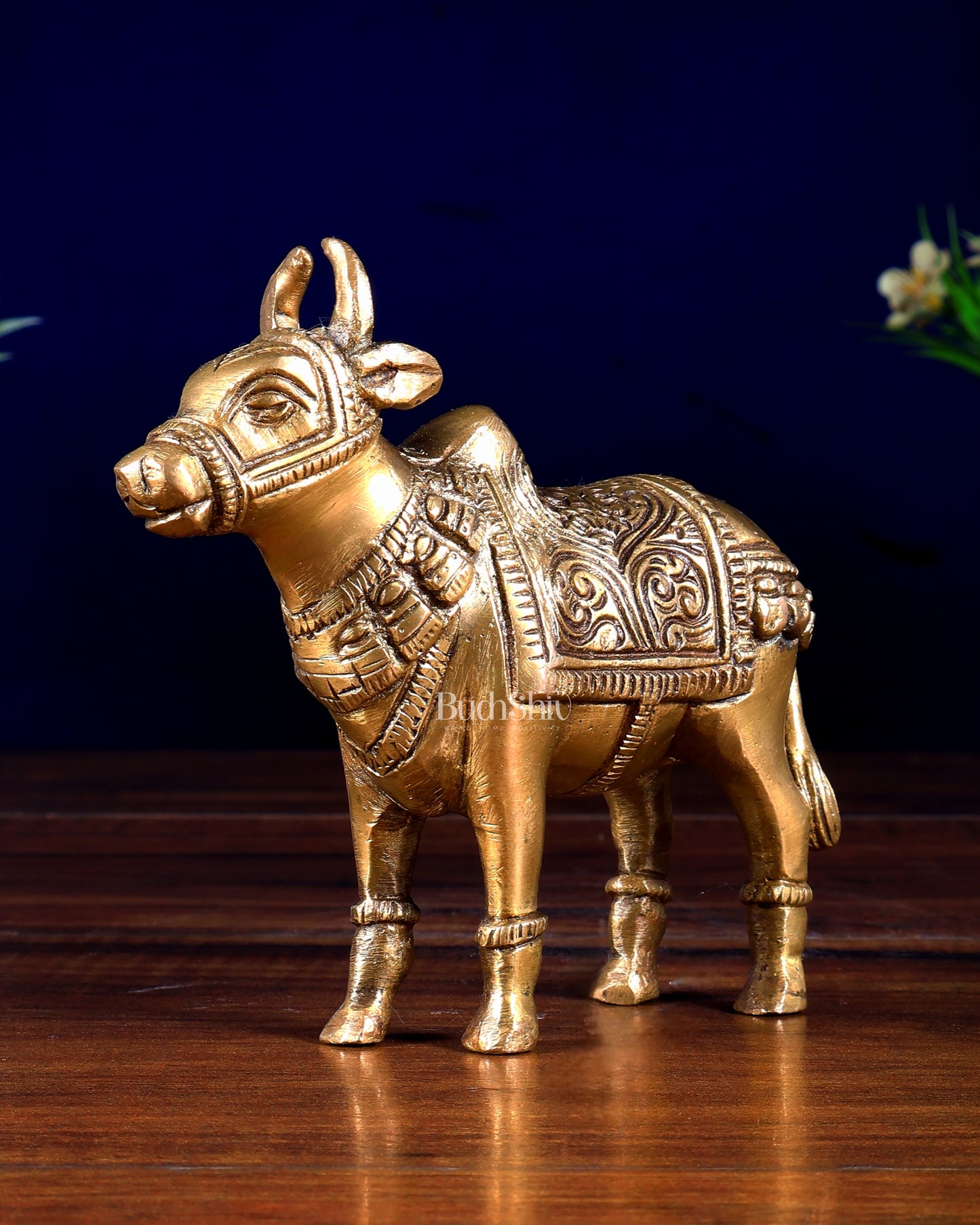 Brass Standing Nandi Small Statue | 10 cm Unique Design