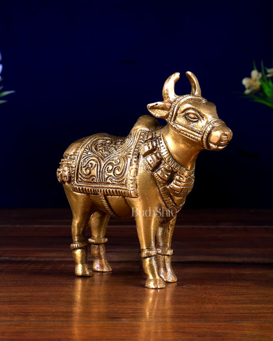 Brass Standing Nandi Small Statue | 10 cm Unique Design