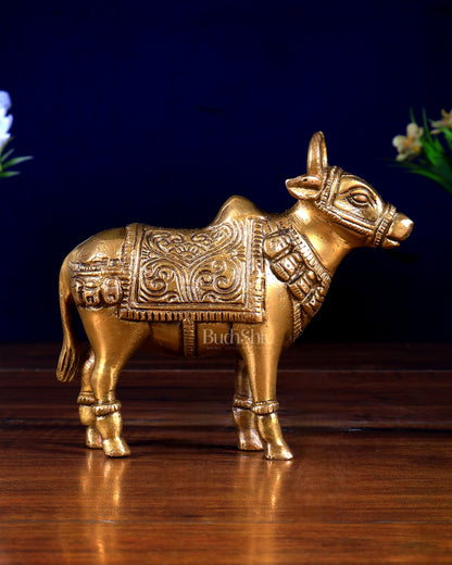 Brass Standing Nandi Small Statue | 10 cm Unique Design