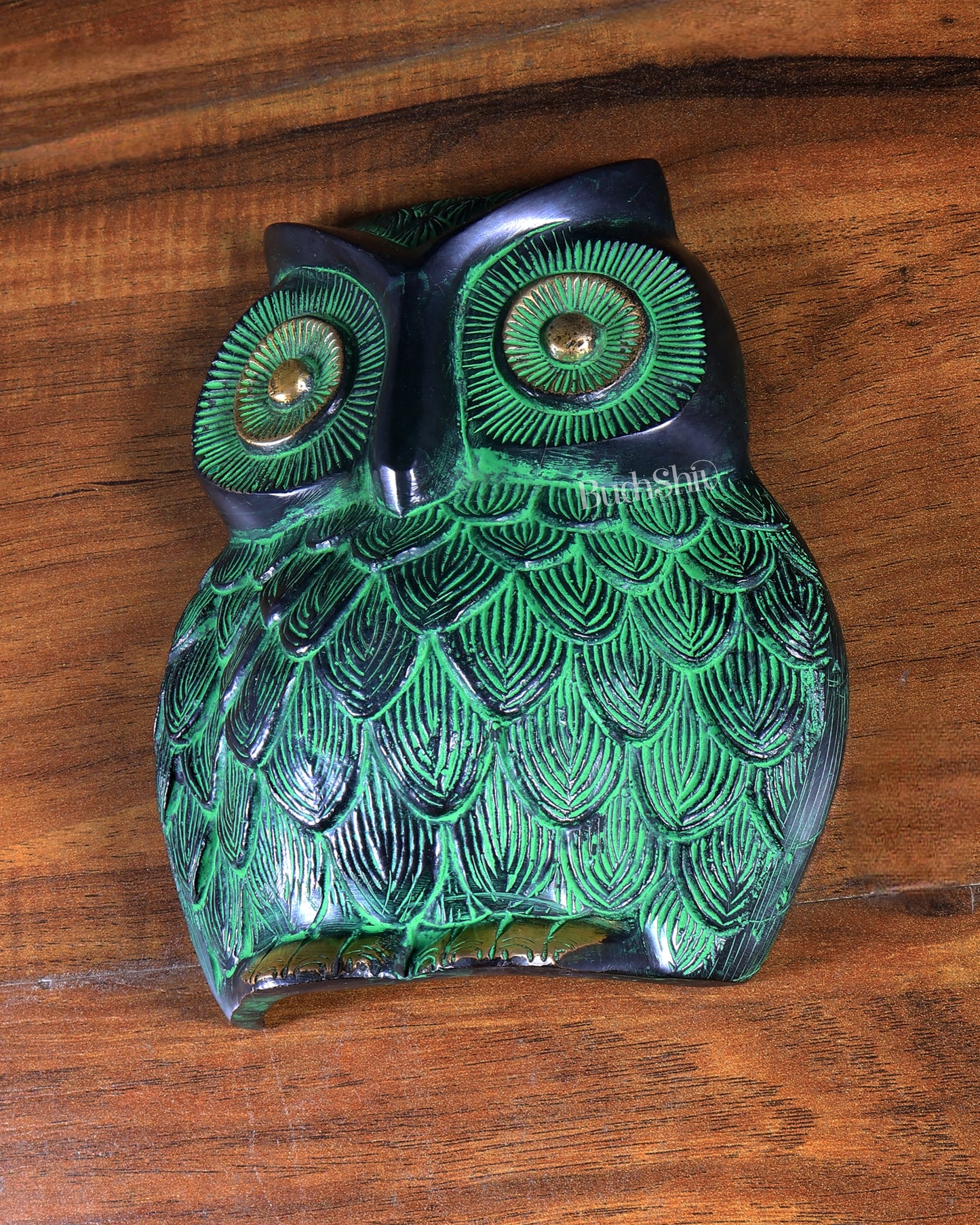 Brass Owl Wall Hanging | 7" Black & Green Finish