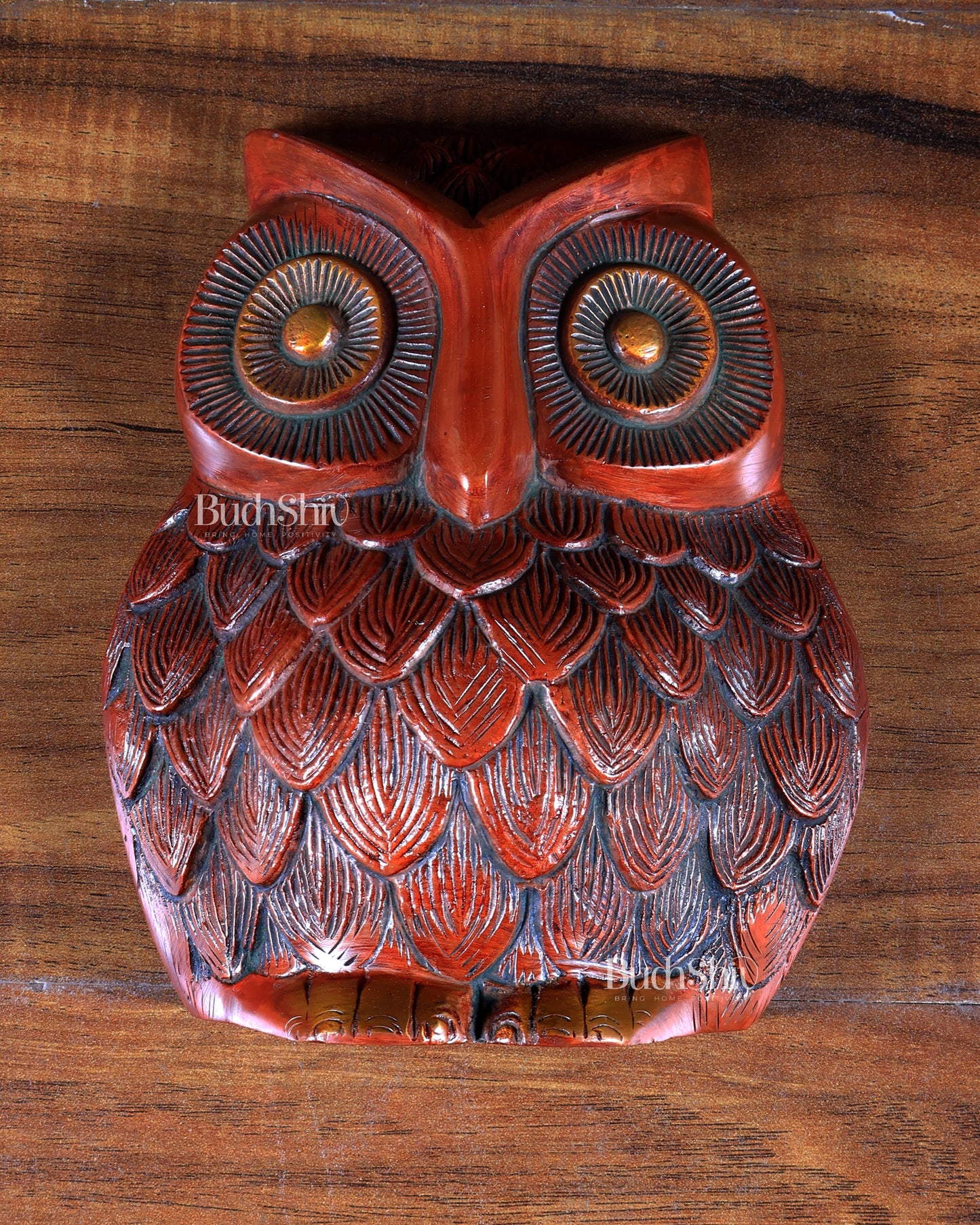 Brass Owl Wall Hanging | 7" Nepali Orange Finish