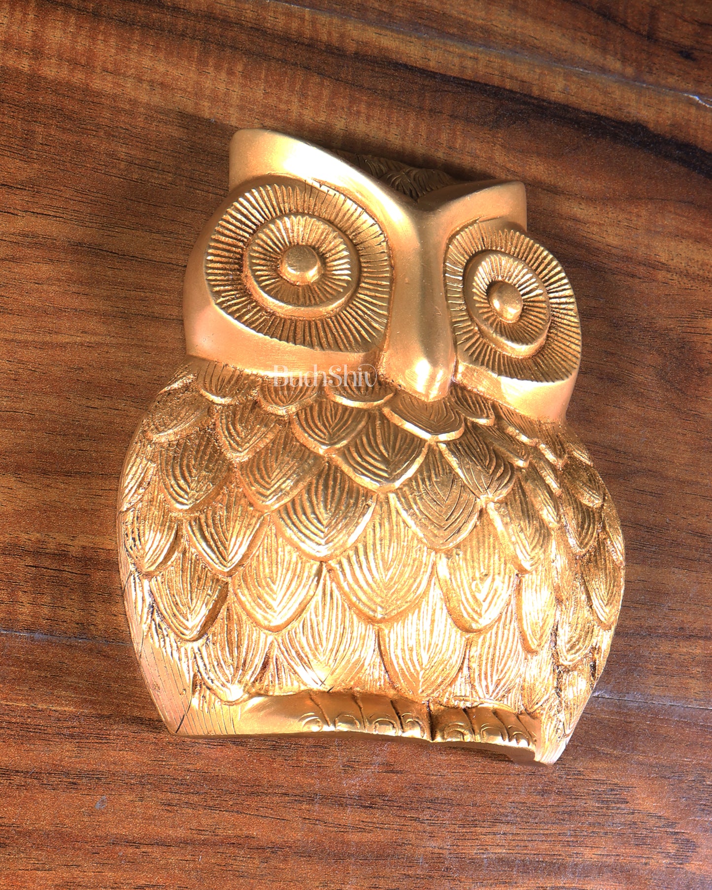 Brass Owl Wall Hanging | 7" golden shine