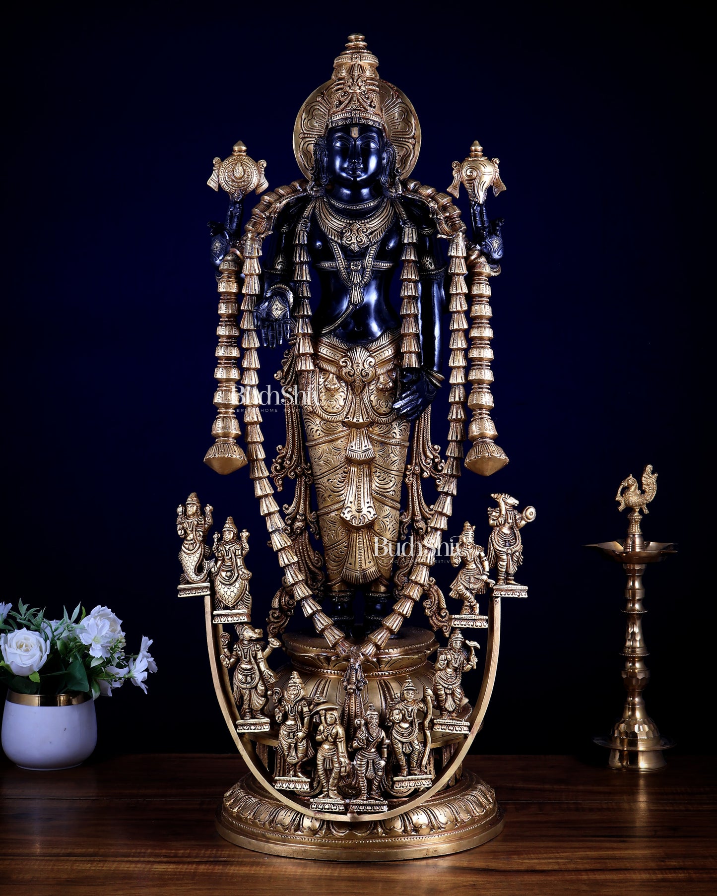 Lord Tirupati Balaji with Dashavatar Bronze Statue – Midnight Black & Gloomy Gold Finish (30 Inches)