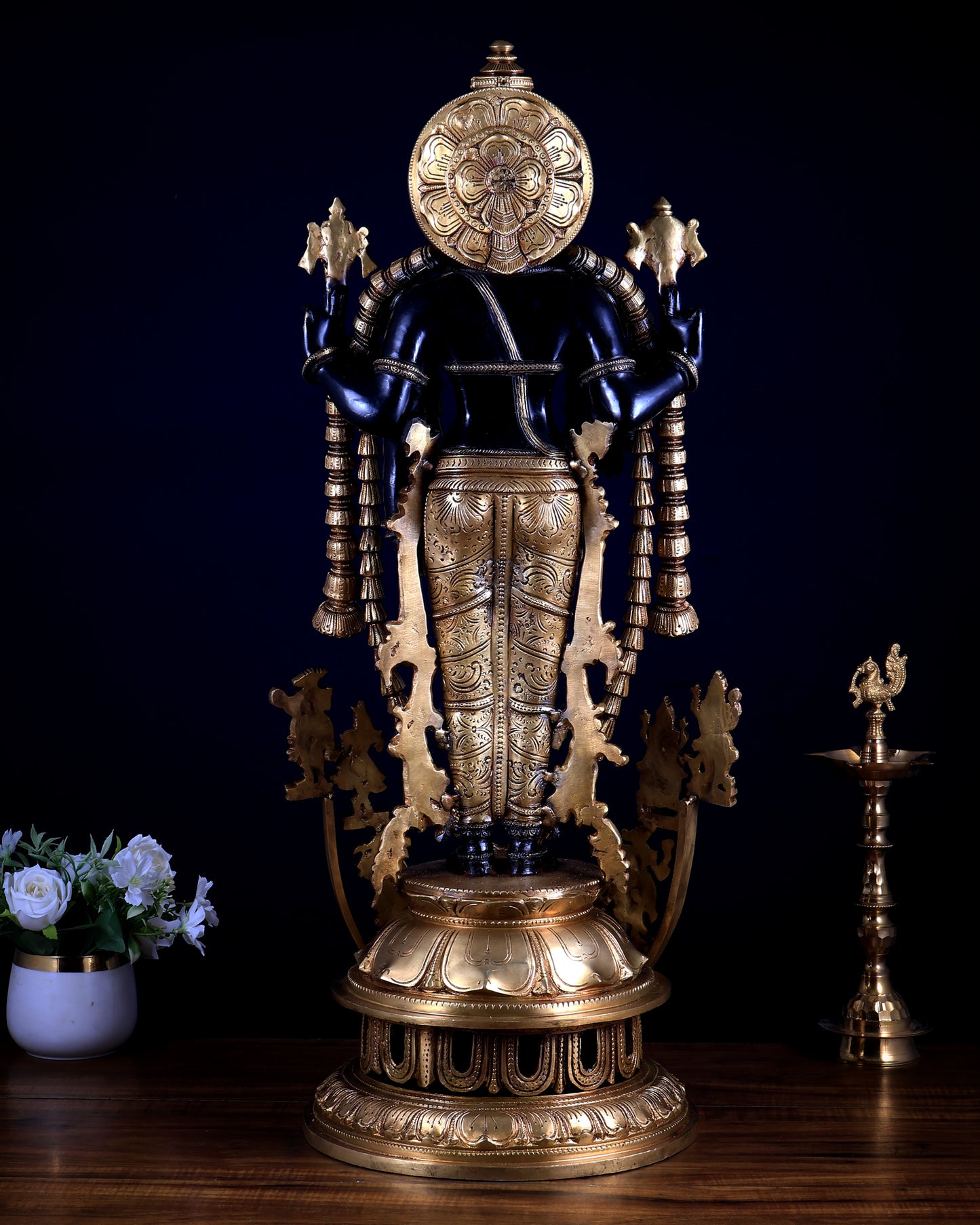Lord Tirupati Balaji with Dashavatar Bronze Statue – Midnight Black & Gloomy Gold Finish (30 Inches)