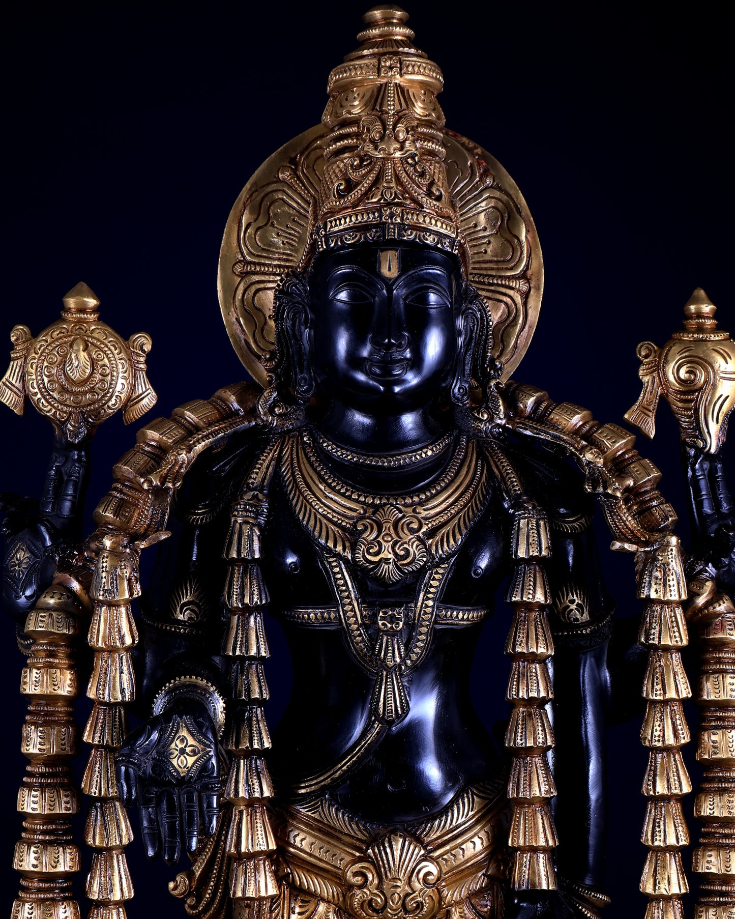Lord Tirupati Balaji with Dashavatar Bronze Statue – Midnight Black & Gloomy Gold Finish (30 Inches)