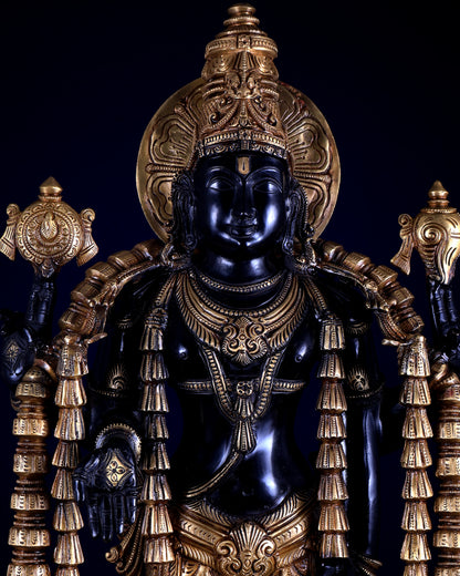 Lord Tirupati Balaji with Dashavatar Bronze Statue – Midnight Black & Gloomy Gold Finish (30 Inches)