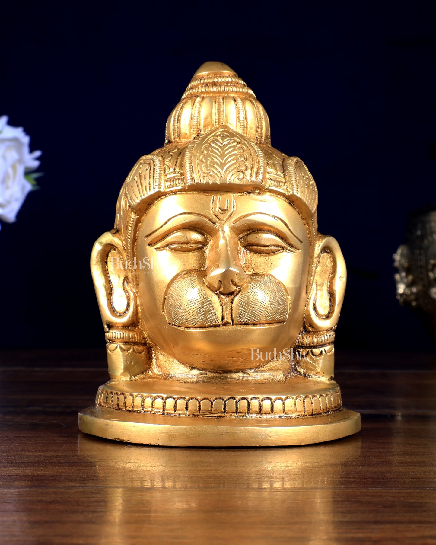 Pure Brass Hanuman Face Idol Table Accent 5.5 "