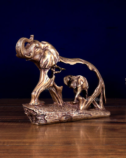 Brass Mother & Baby Elephant Showpiece | 15.5 cm, 2.31 kg