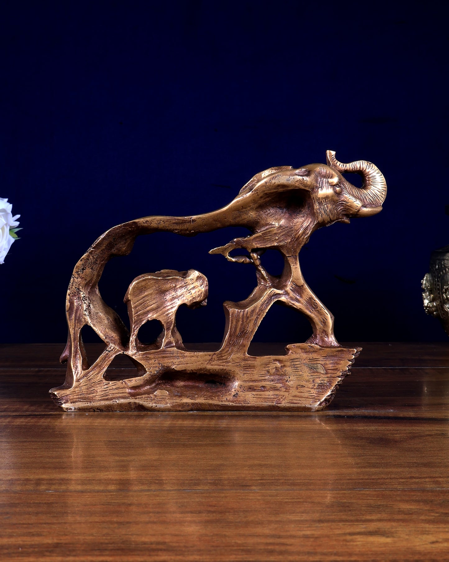 Brass Mother & Baby Elephant Showpiece | 15.5 cm, 2.31 kg