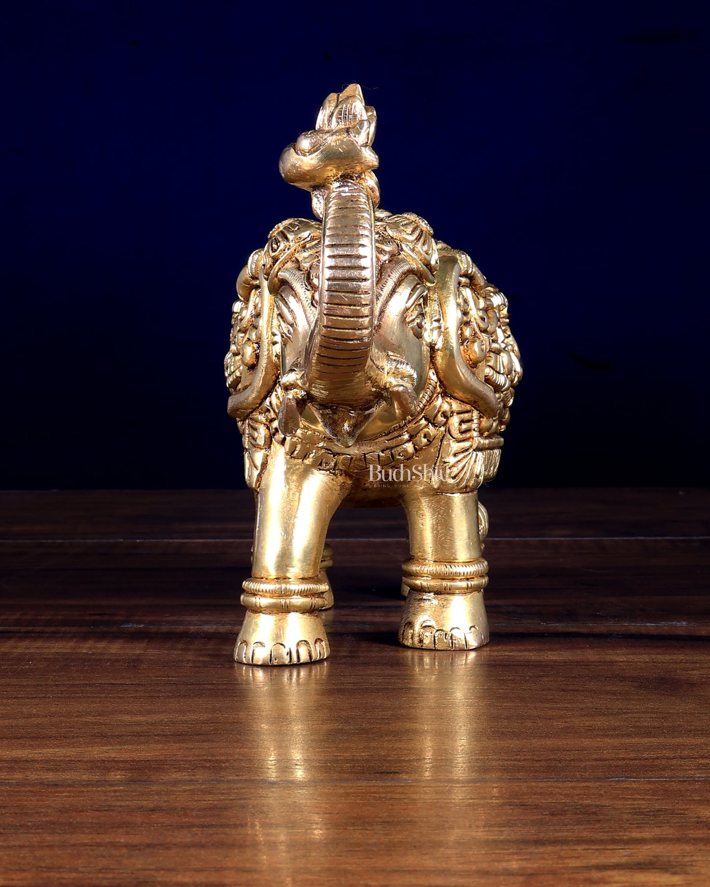 Pure Brass Elephant Statue with Unique Carvings & Design 9.5"