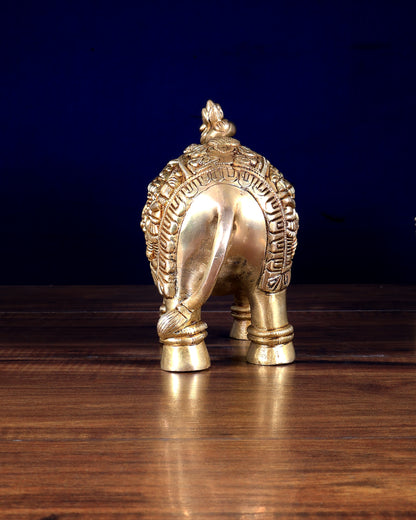 Pure Brass Elephant Statue with Unique Carvings & Design 9.5"