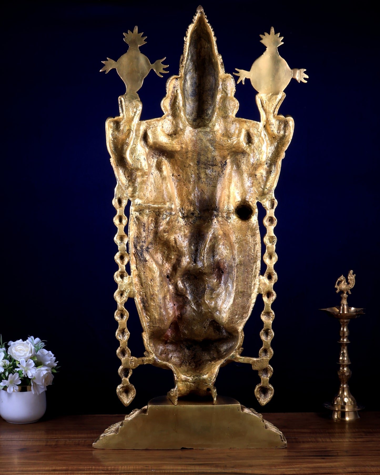 Brass Large Tirupati Balaji Statue with Padmavathi Lakshmi Engraving (34.5 Inches)