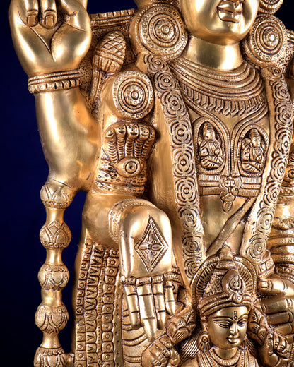 Brass Large Tirupati Balaji Statue with Padmavathi Lakshmi Engraving (34.5 Inches)
