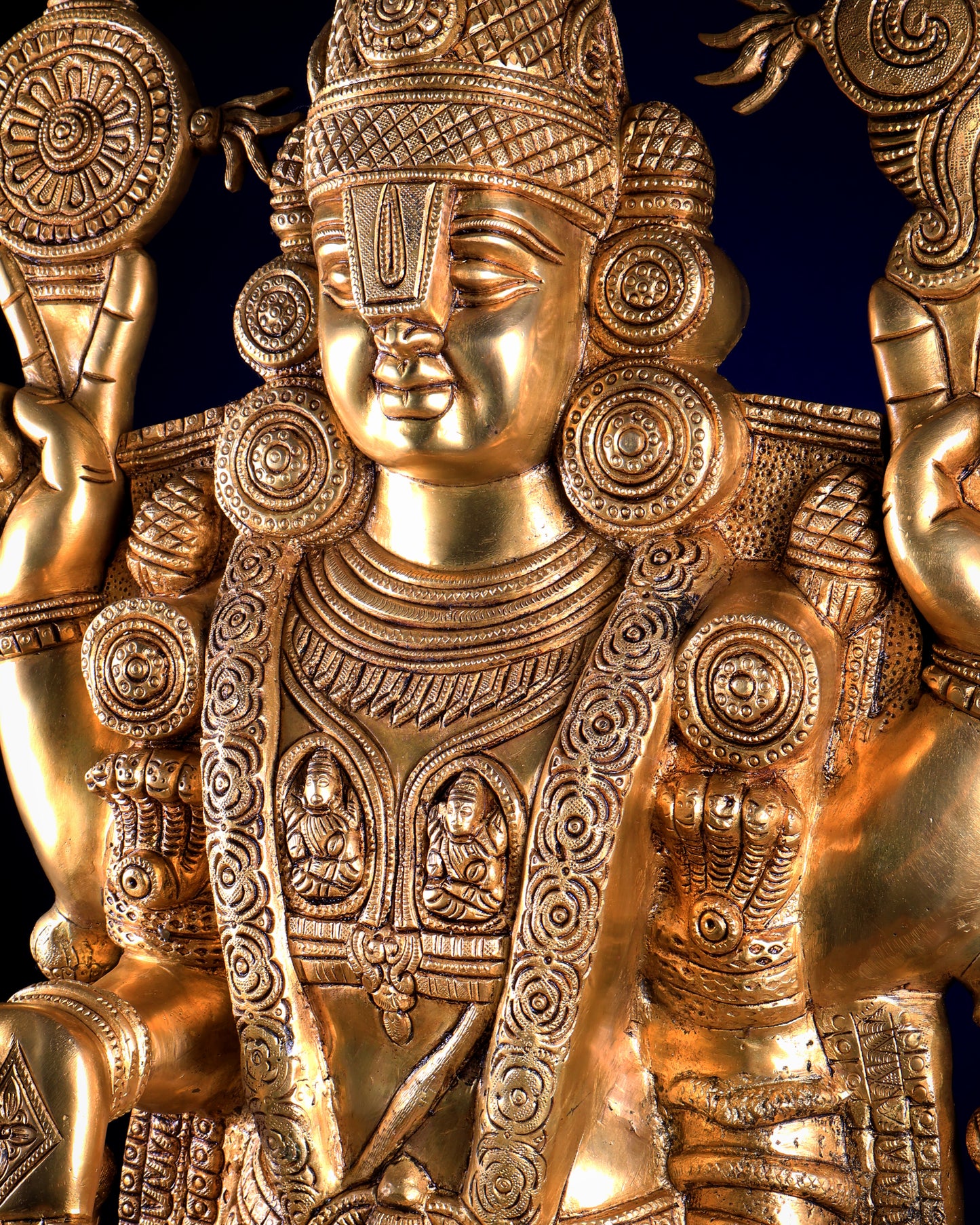 Brass Large Tirupati Balaji Statue with Padmavathi Lakshmi Engraving (34.5 Inches)