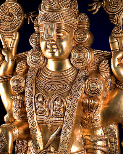 Brass Large Tirupati Balaji Statue with Padmavathi Lakshmi Engraving (34.5 Inches)