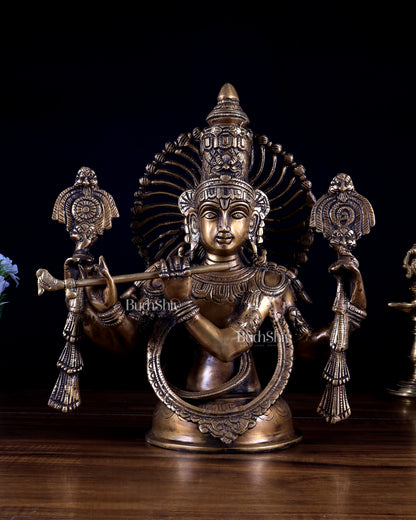 Brass Half Body Lord Krishna Bust butter finish - 13.5
