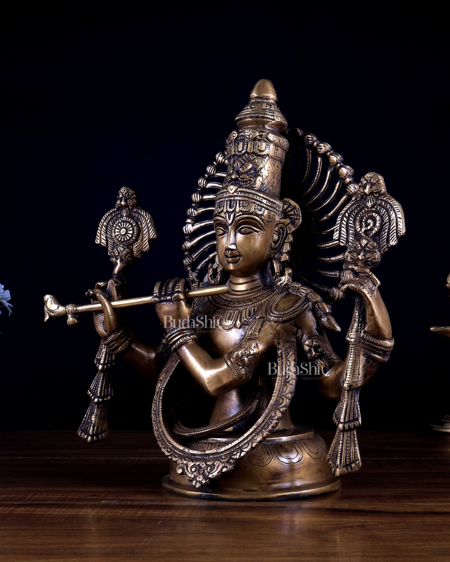 Brass Half Body Lord Krishna Bust butter finish - 13.5