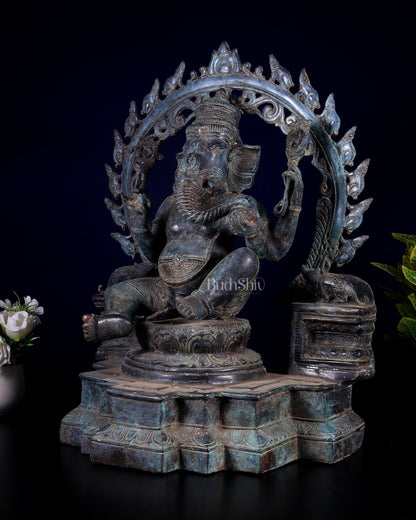 Vintage Bronze Lord Ganesha with Unique Mouse Prabhavali – Balinese Lost-Wax Casting (21 Inches)