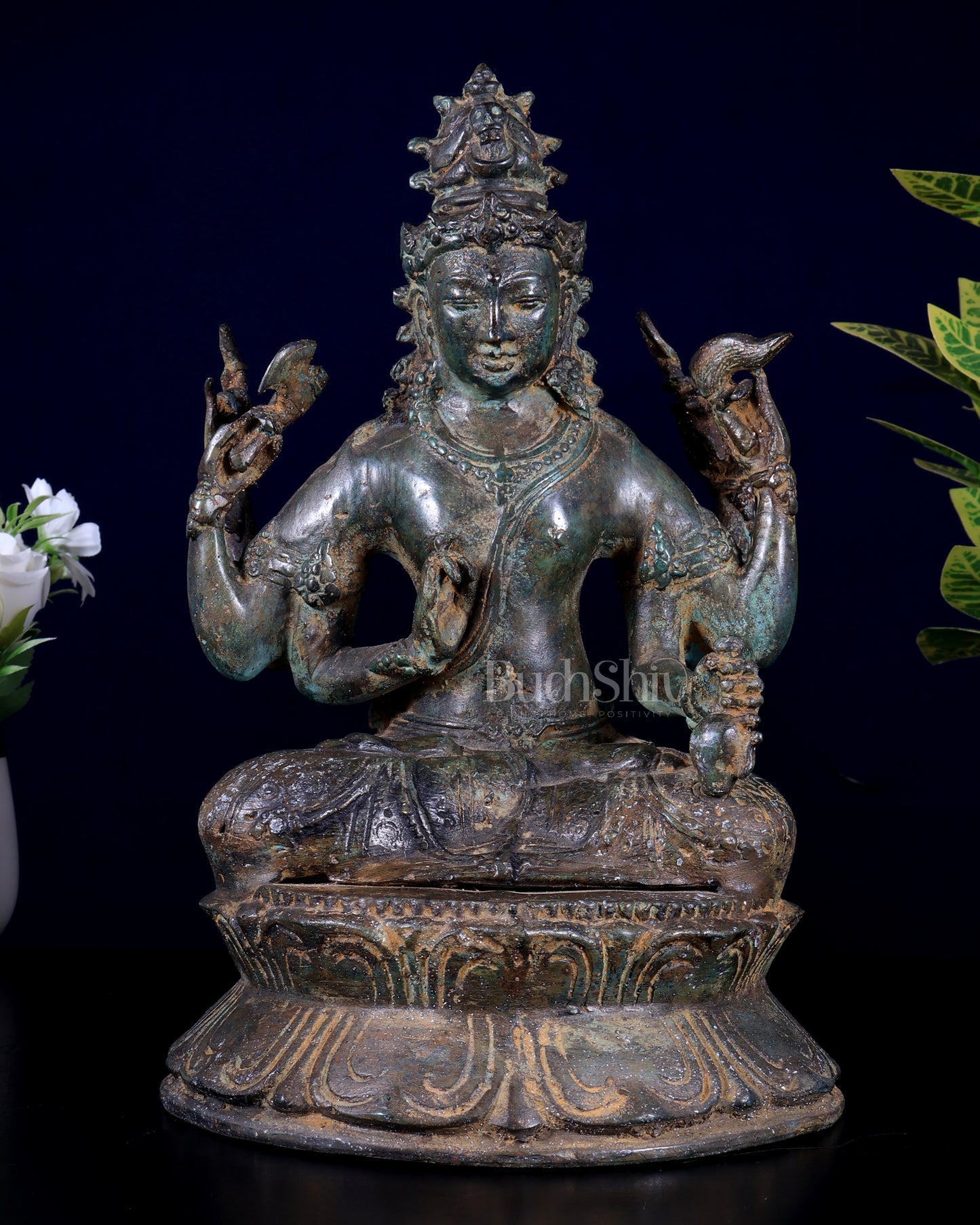 Balinese Bronze Shiva Statue | 11" Six-Armed Seated Idol