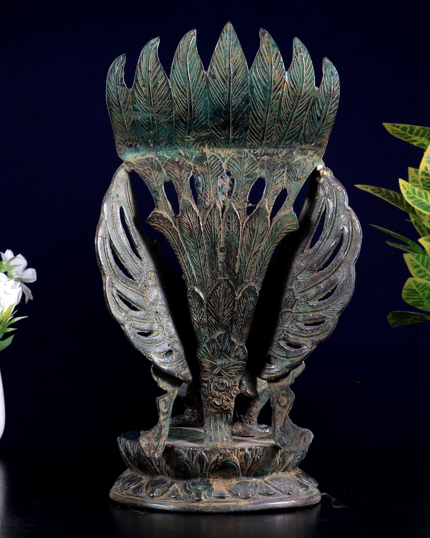 Vintage Indonesian Bronze Lord Vishnu Seated on Garuda Vahana Sculpture 12"