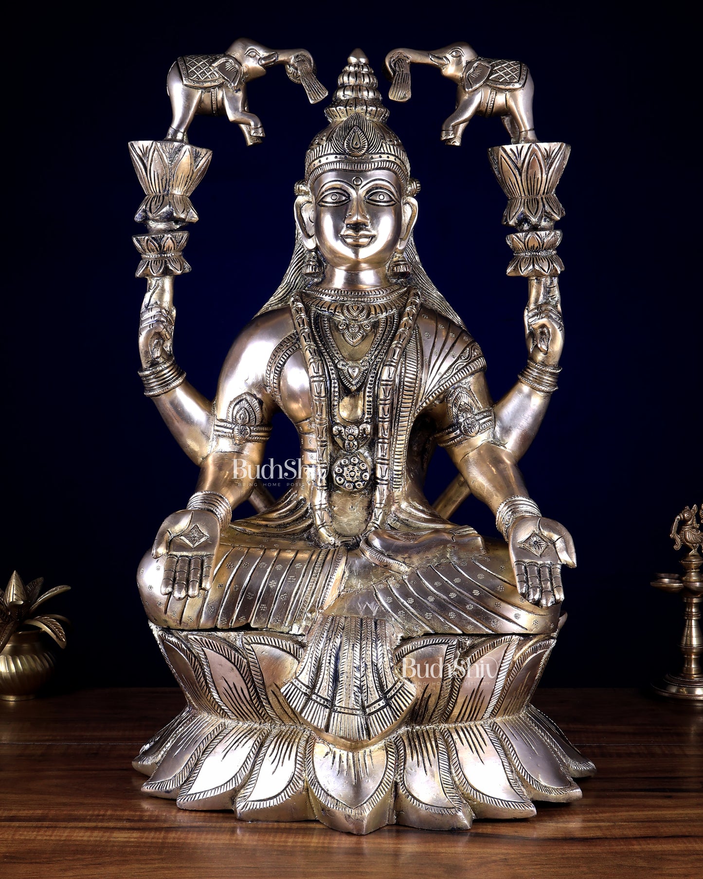 Pure Brass Gaja Lakshmi Statue | 24" Large Temple Idol, 29 kg