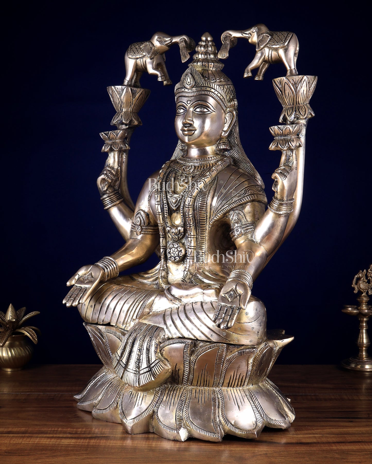 Pure Brass Gaja Lakshmi Statue | 24" Large Temple Idol, 29 kg