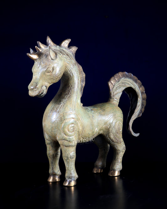 Balinese Bronze Standing unicorn Horse | 14.7" Vintage Pony Showpiece