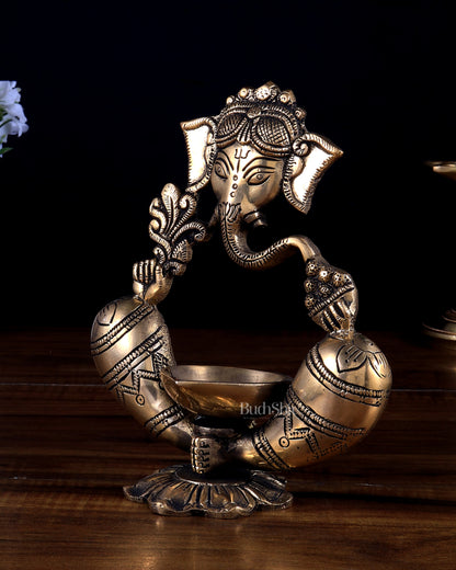Pure Brass Lord Ganesha Modernized Diya Oil Lamp – Home Decor & Gifting