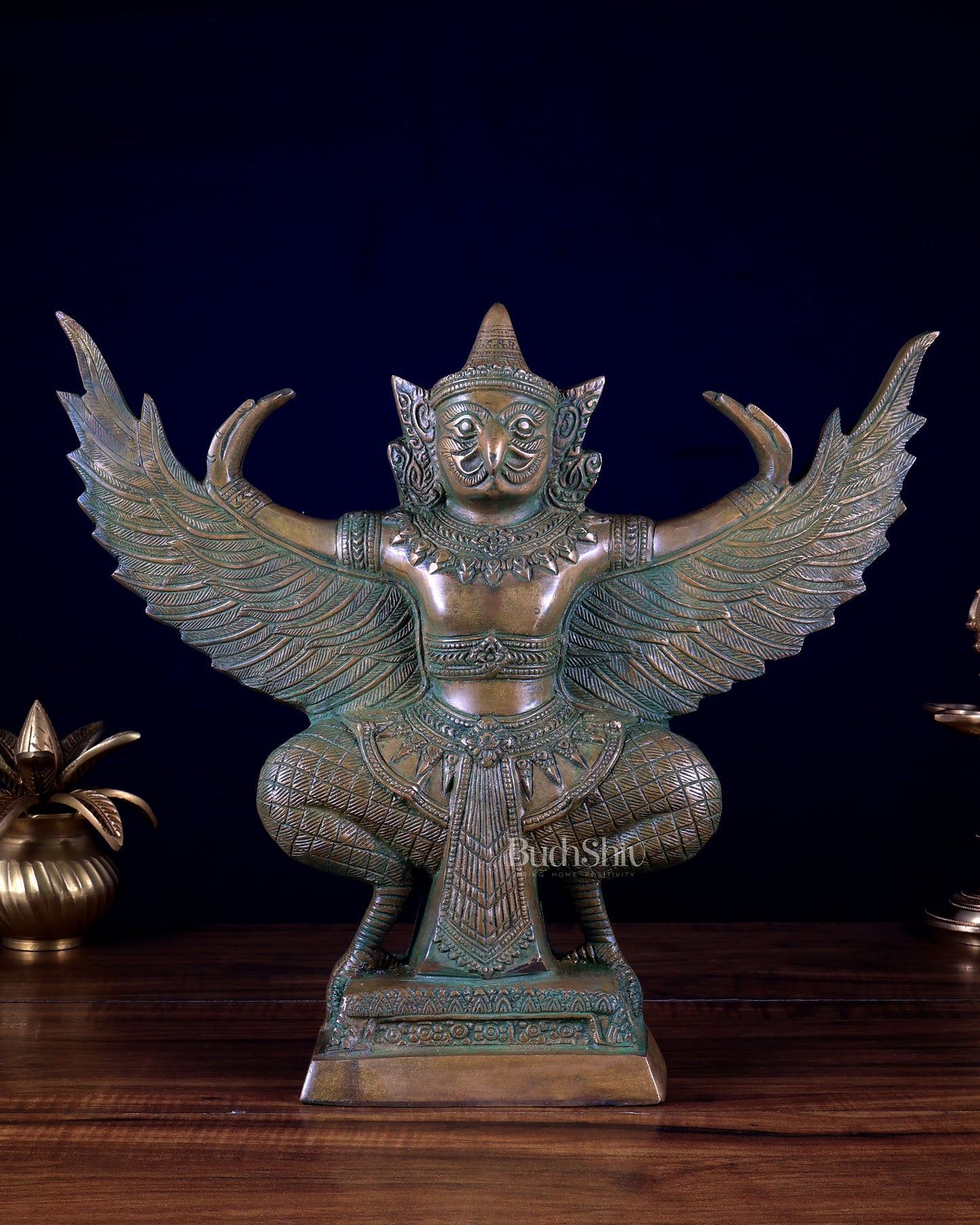 Majestic Pure Brass Garuda with Open Wings – 14"