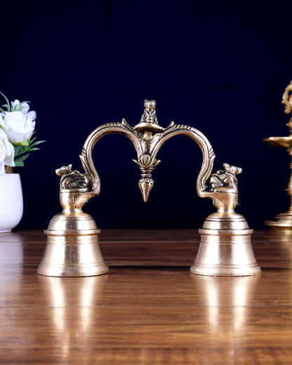 Pure Brass Nandi Design Double Hand Bell – Unique Temple Bell 6 inch