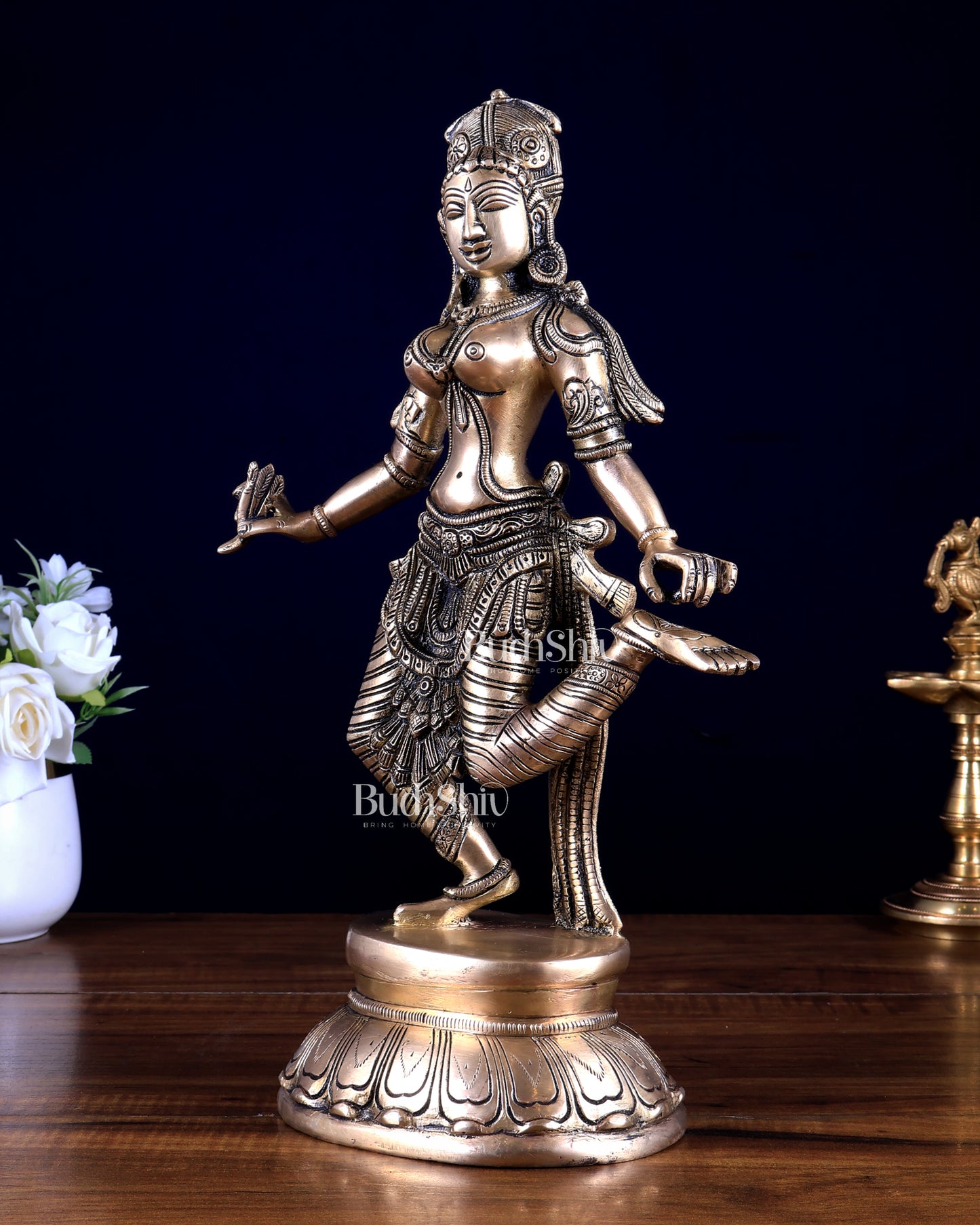 Pure Brass Apsara Lady Statue – Picking Thorn from Foot 13 inch