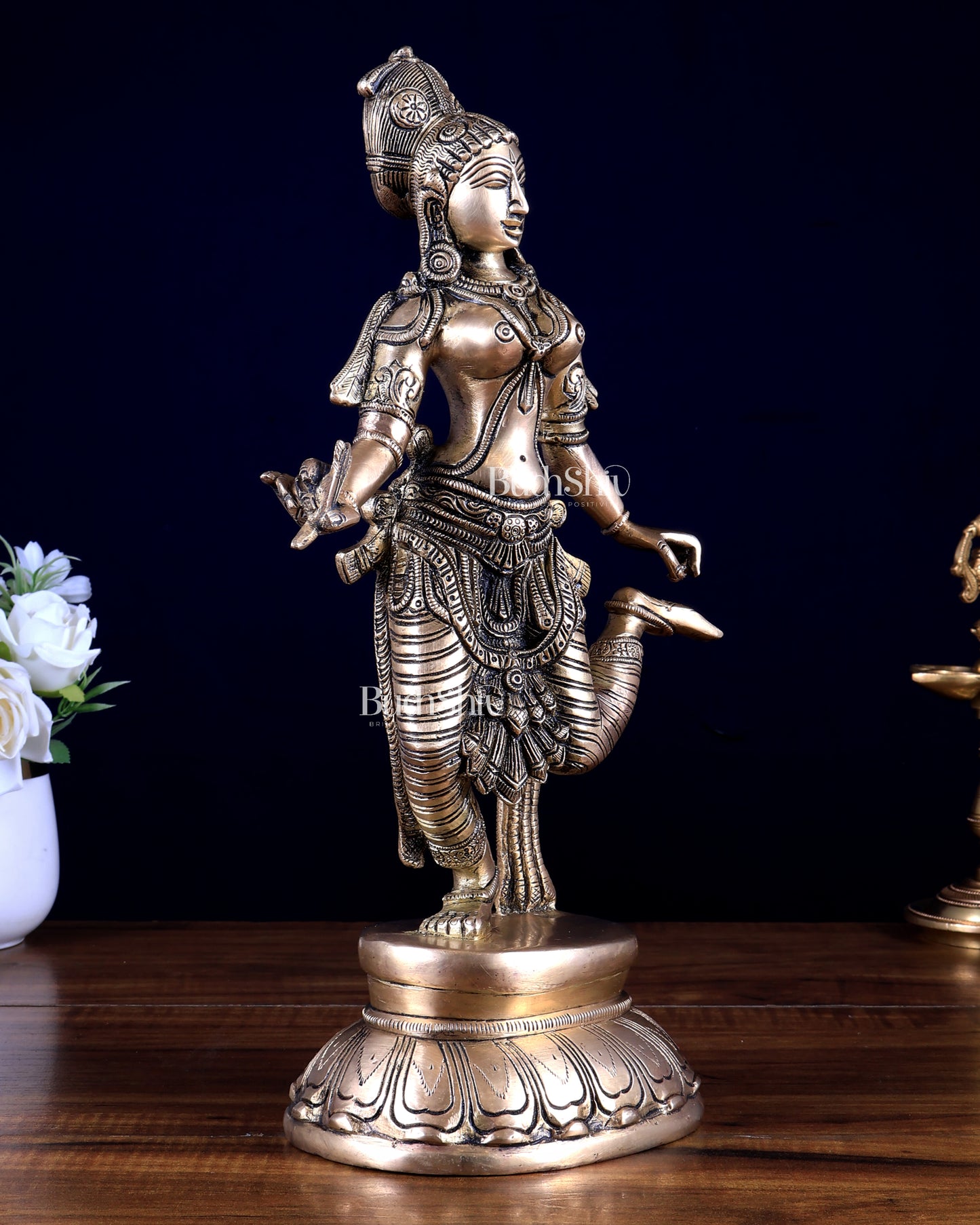 Pure Brass Apsara Lady Statue – Picking Thorn from Foot 13 inch