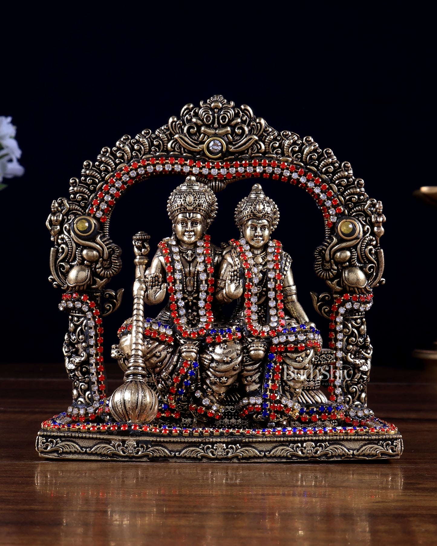 Superfine Brass Vishnu Lakshmi Sitting Statue - 5 inch with jewel work
