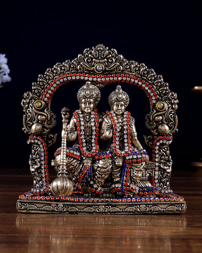 Superfine Brass Vishnu Lakshmi Sitting Statue - 5 inch with jewel work