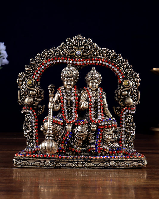 Superfine Brass Vishnu Lakshmi Sitting Statue - 5 inch with jewel work