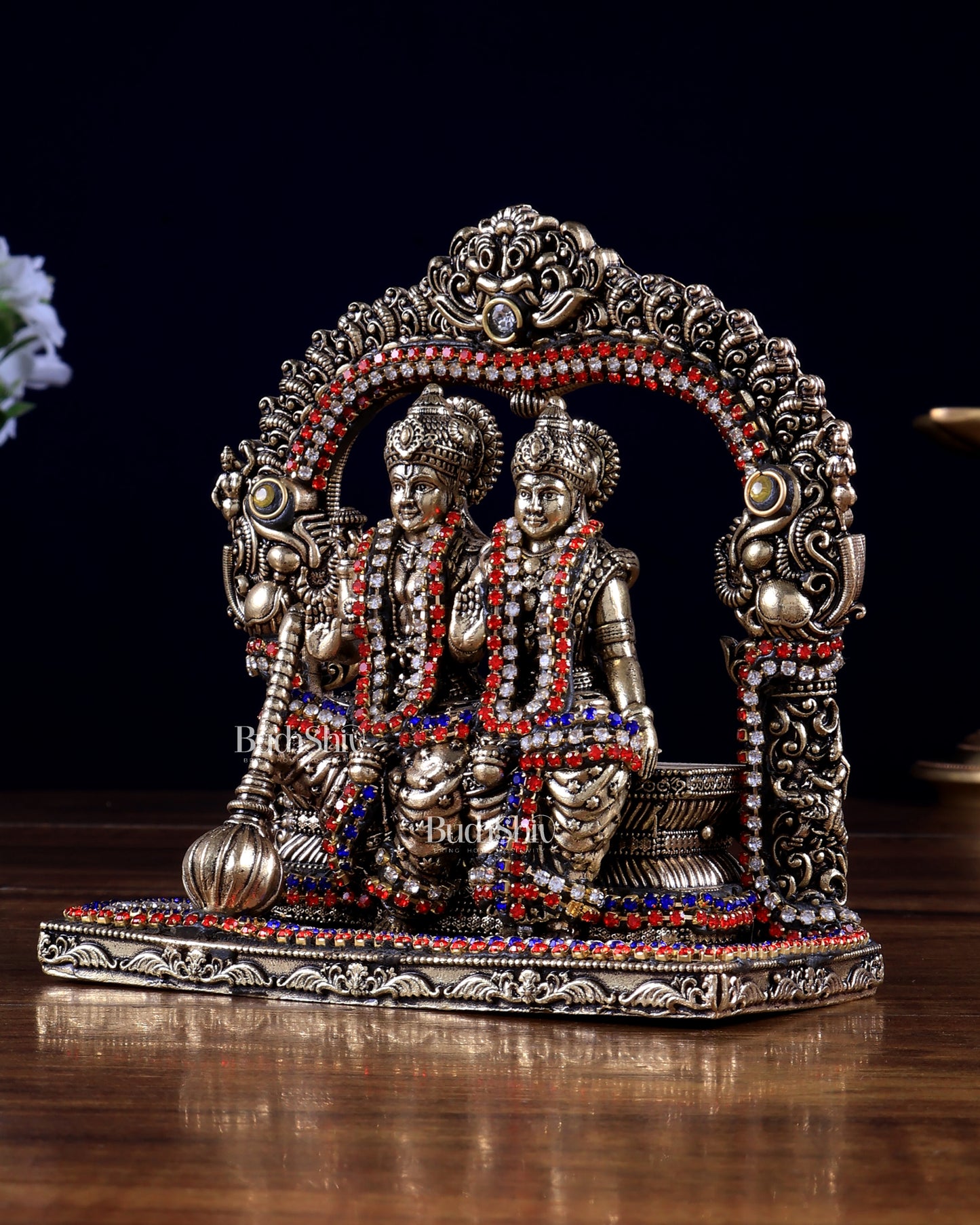 Superfine Brass Vishnu Lakshmi Sitting Statue - 5 inch with jewel work